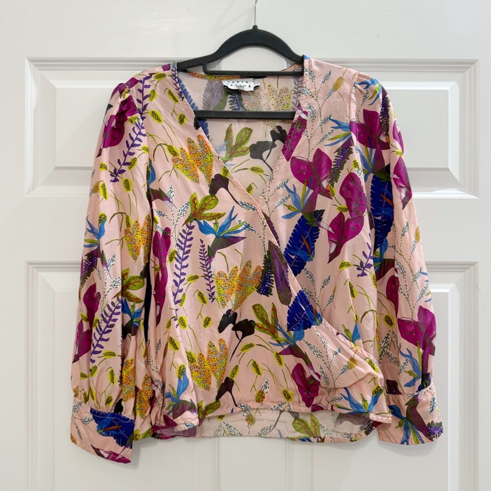 Tanya Taylor Pink Floral Silk Shirt